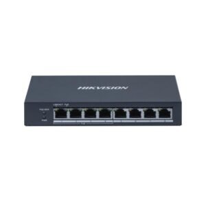 Switch PoE Gigabit cu 8 porturi Hikvision DS-3E0508P-O, 4 porturi PoE + 4 porturi RJ45, buget 60W, 16 Gbps, 11.90 Mpps, carcasa metalica, fara management