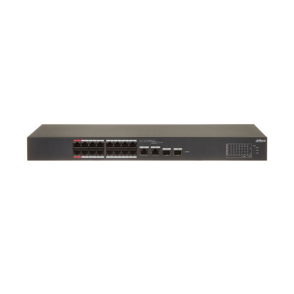 Switch rackabil cu 18 porturi Dahua CS4218-16ET-240, 16 porturi PoE, 10/100 Mbps, 2 SFP gigabit, cu cloud management