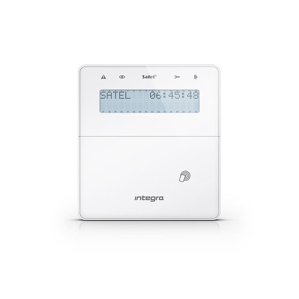 Tastatura centrala antiefractie Satel Integra INT-KLFR-W, LCD, 2 zone, EM 125 Khz, alba