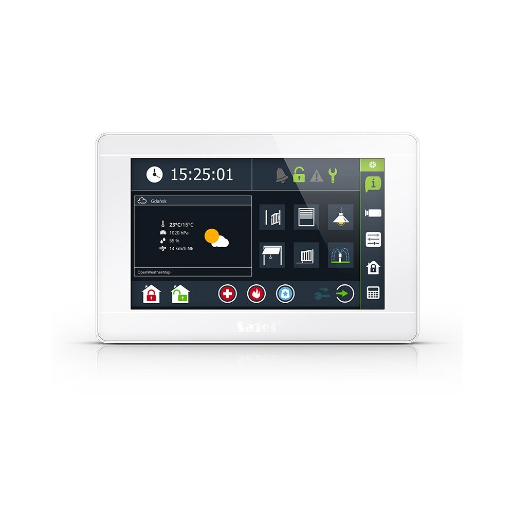 Tastatura touch screen Satel Integra INT-TSI-W, 7 inch, functie interfon, MACRO, slot card, alba
