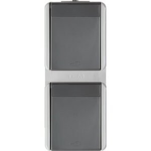 Priza Sch dubl ver IP44 gri, TEM Modul TEM-CF15GY-U