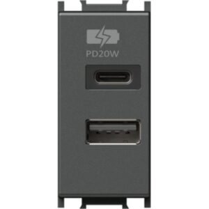 Modul Incarcator 2*USB PD 20W 1M antracit, TEM Modul TEM-EM69AT-U