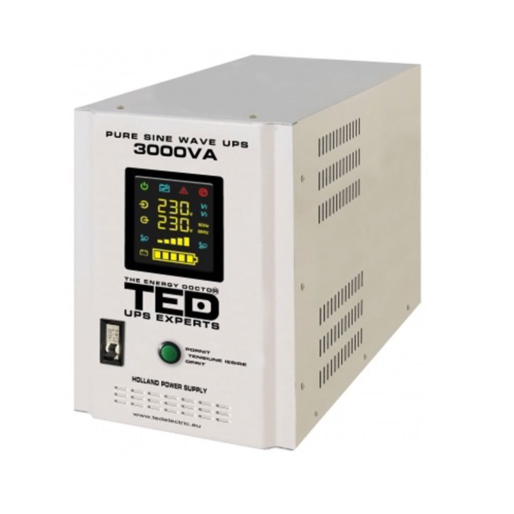 UPS pentru centrala termica lemne/gaz TED001672, 3000 VA /2100 W, unda sinusoida pura, doi acumulatori (neinclusi)