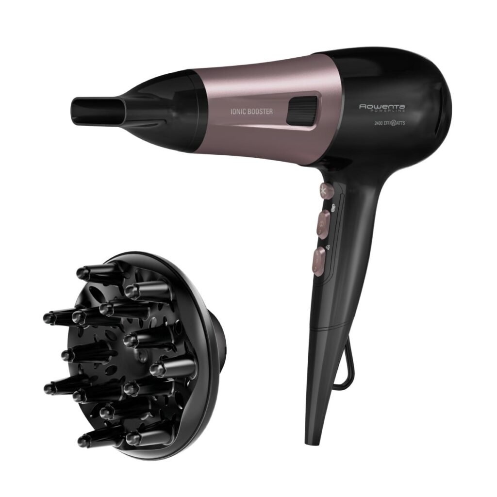 Uscator de par Rowenta PowerLine CV5940F0  2400W  functie Effiwats  invelis cashmere keratin  tehnologie Ionic booster  negru/roz