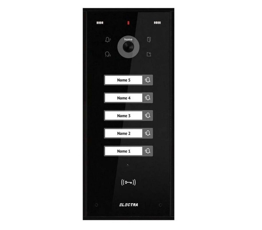 Videointerfon de exterior Electra VPH.05S03.ELBTL, 5 familii, montaj aparent, 4 fire, RFID, negru