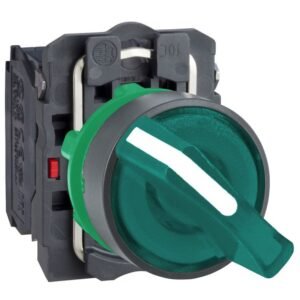 Selector iluminat verde 22, maner cu 2 pozitii, 24 V, 1No+1Nc Schneider XB5AK123B5