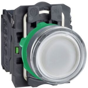 Buton iluminat alb 22, incastrat, revenire cu arc, 24V, 1No+1Nc Schneider XB5AW31B5